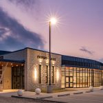 The main entrance of the Fargo-Gage Public Schools Event Center was designed by Renaissance Architecture.